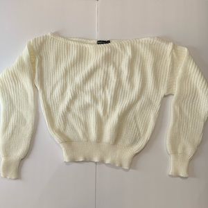 Boohoo Slash Neck Crop Fisherman Knit Sweater Med